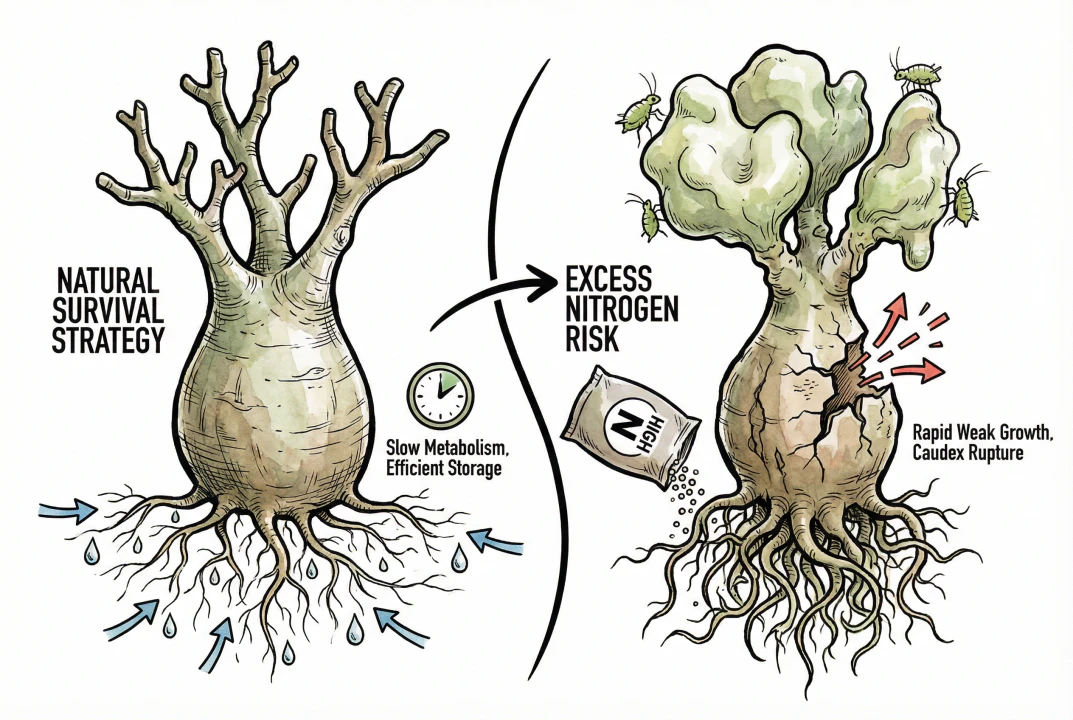 Swollen plant base storing nutrients for drought survival