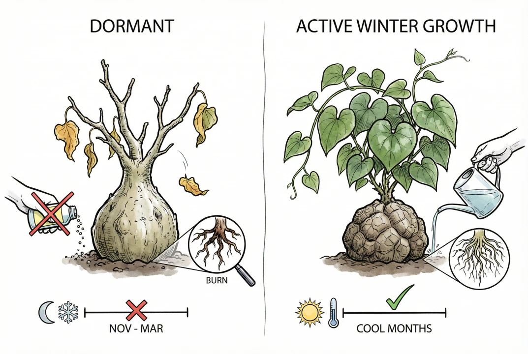 Dormant plant with yellowing leaves needing dry winter rest