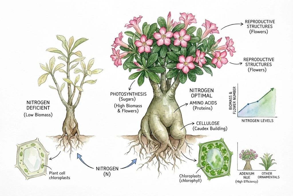 Nutrición equilibrada durante el crecimiento activo de Adenium