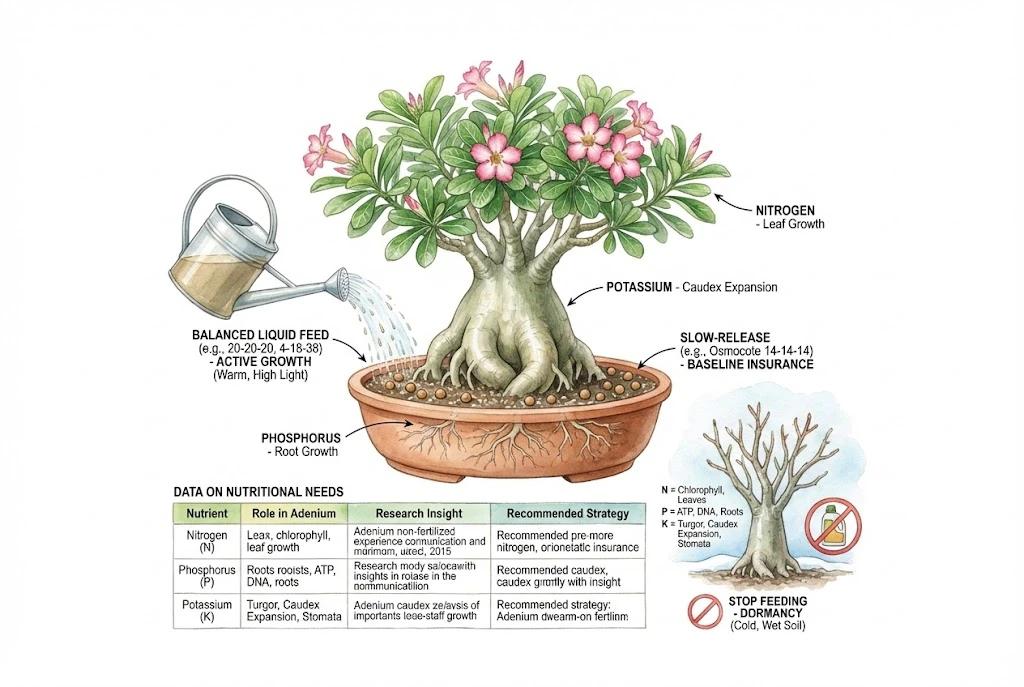 Funciones del potasio en la regulación del agua de Adenium