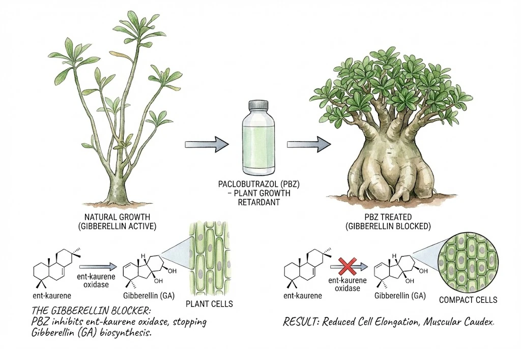 Formas de Adenium sin tratar y tratadas con un regulador del crecimiento