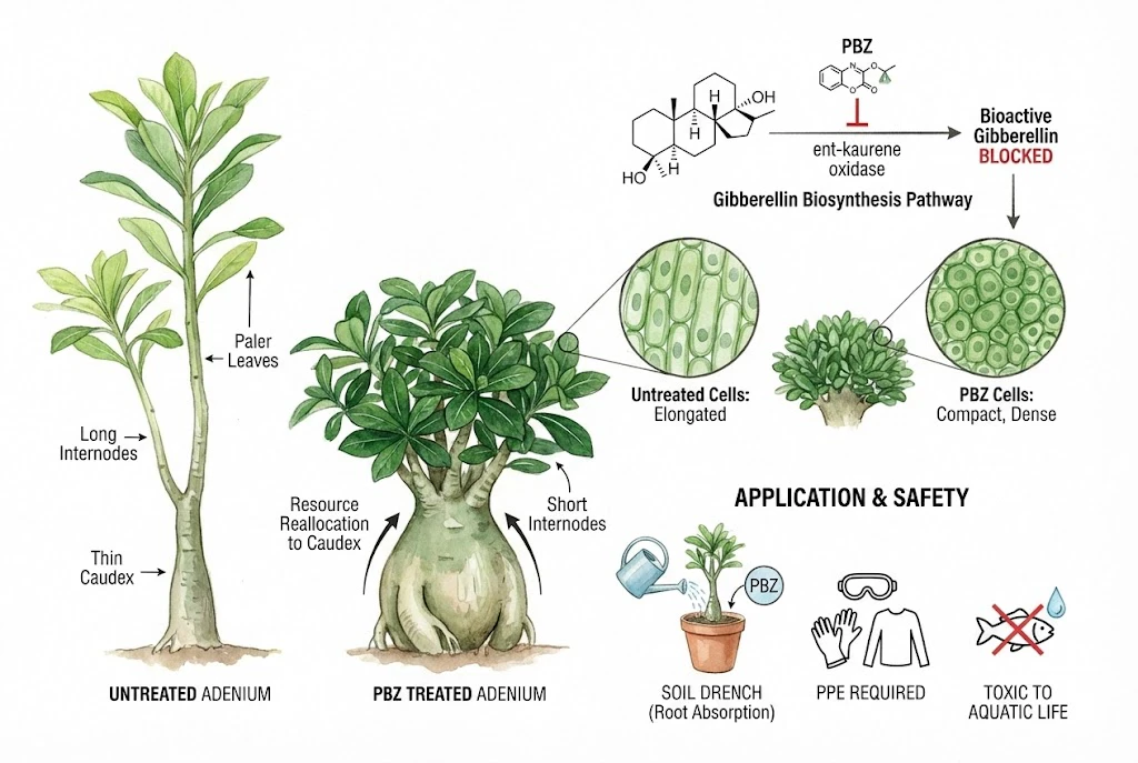 Crecimiento compacto de Adenium y posible daño por reguladores