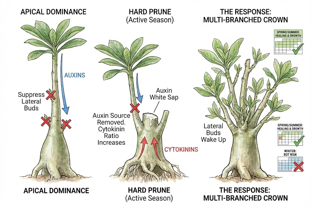 Selección de ramas de Adenium antes de la poda