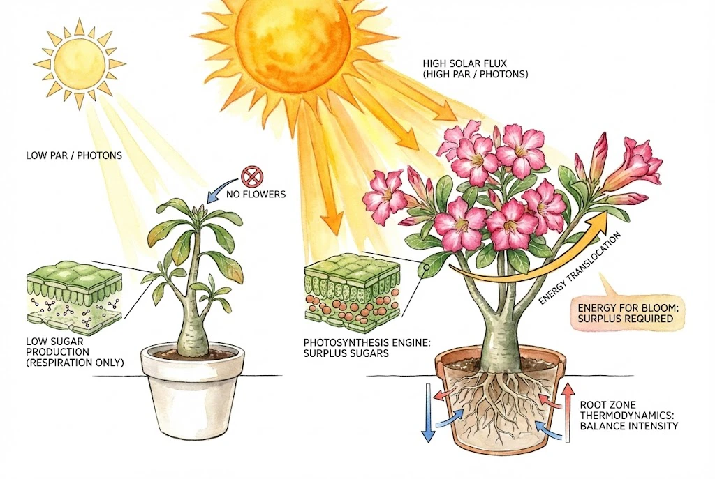 Comparación del crecimiento de Adenium bajo tratamientos de sol y sombra