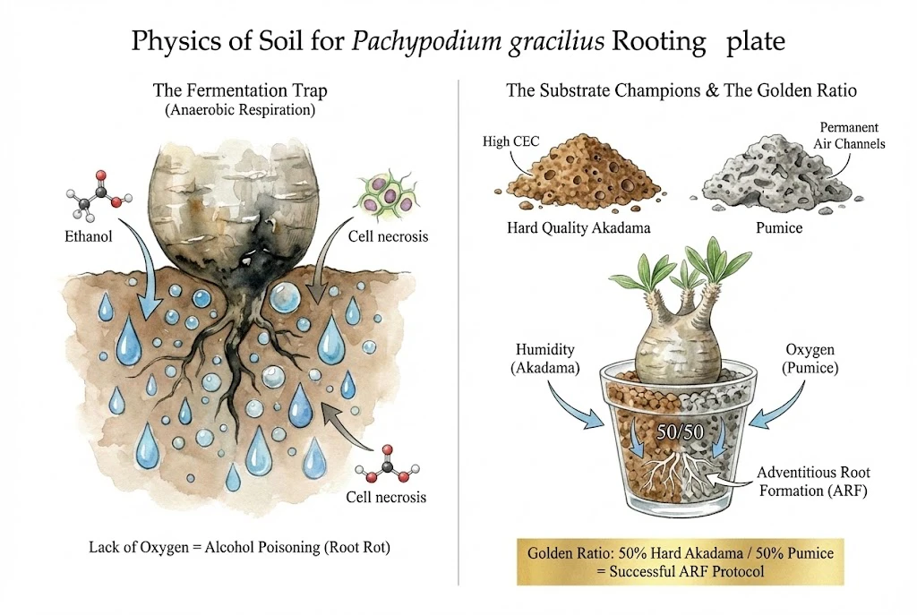 Conceptual comparison of akadama and pumice in a rooting mix
