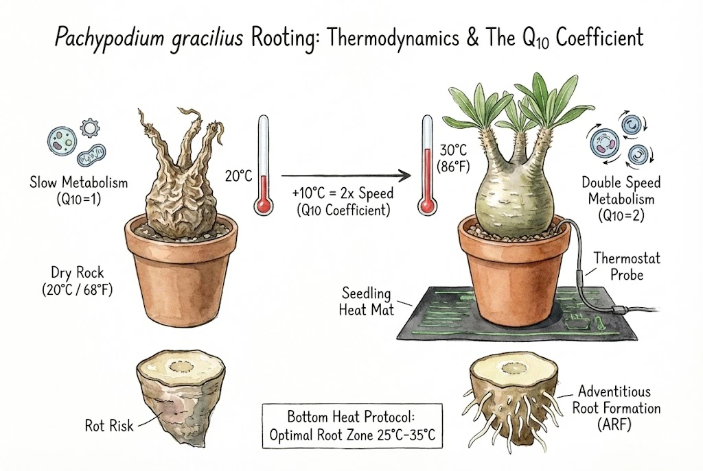 Conceptual rooting-rate and temperature illustration