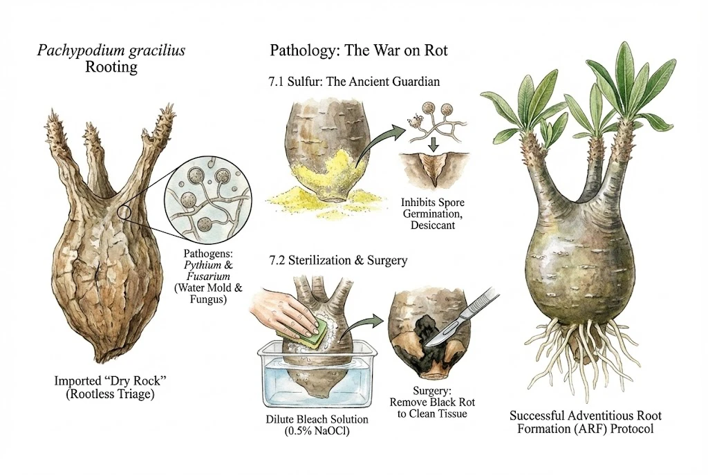 Conceptual sulfur and bleach treatment of a Pachypodium base