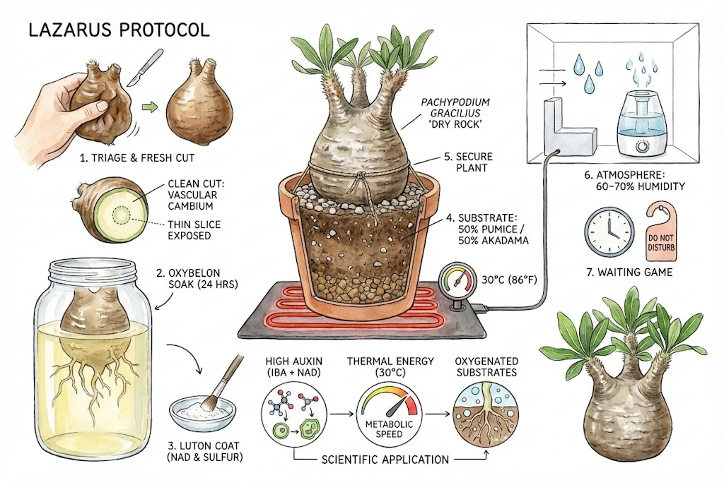 Conceptual multi-step Pachypodium rooting protocol