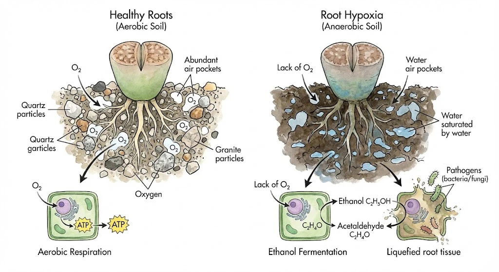 Conceptual illustration of root oxygen and waterlogging risk