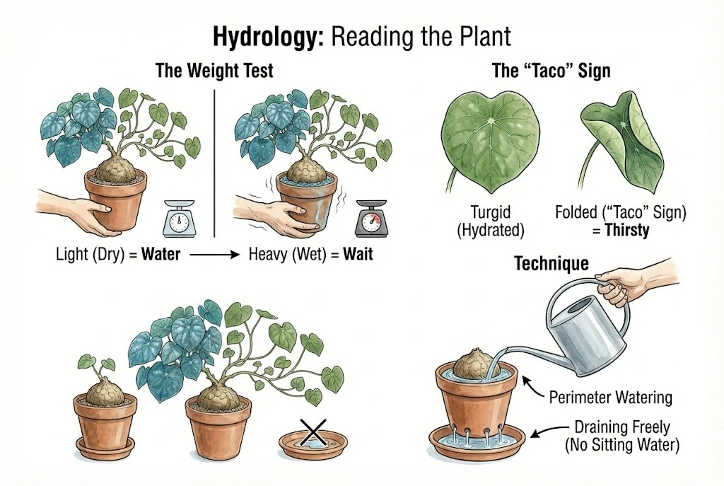 Illustration conceptuelle de contrôles d’arrosage fondés sur le poids du pot et la réaction de la plante