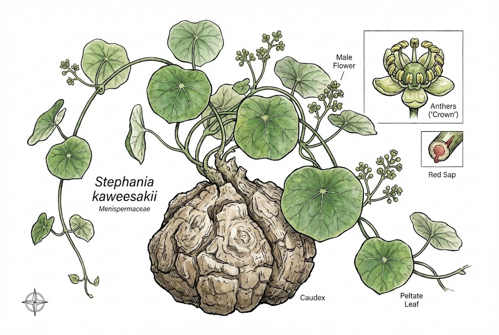Illustration conceptuelle de la morphologie de Stephania kaweesakii