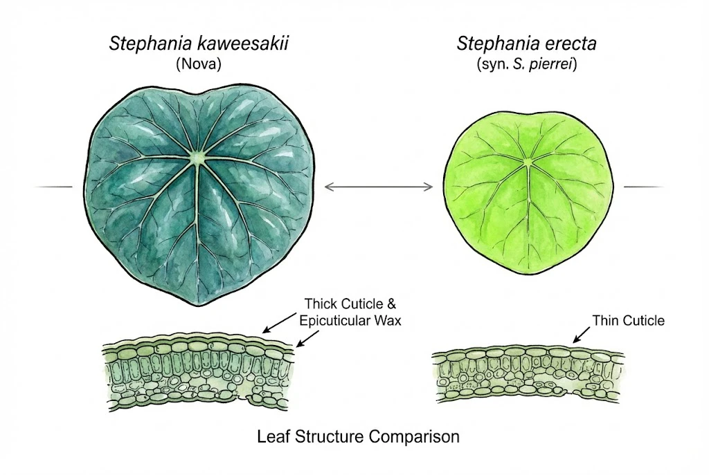 Illustration conceptuelle de formes foliaires apparentées chez les Stephania