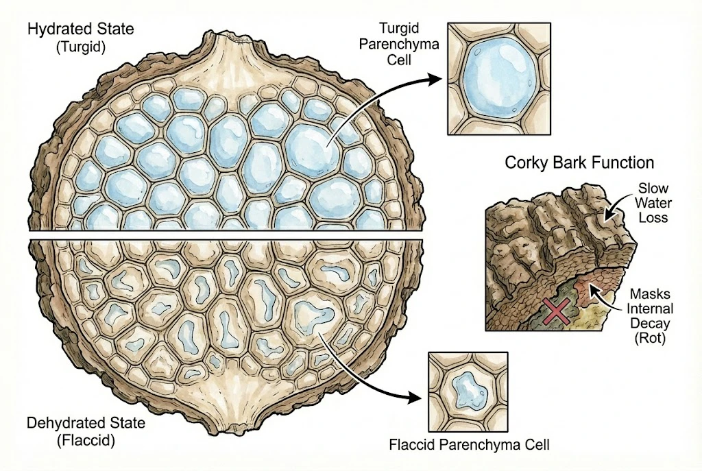 Illustration conceptuelle de la fermeté du tubercule et de son état hydrique