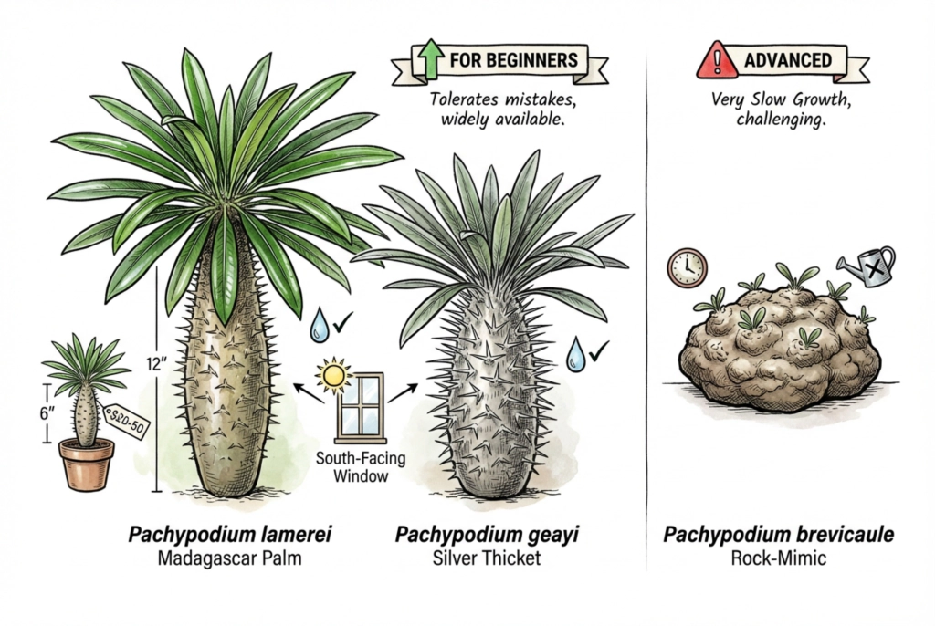 Comparaison conceptuelle des formes de croissance des plantes à caudex