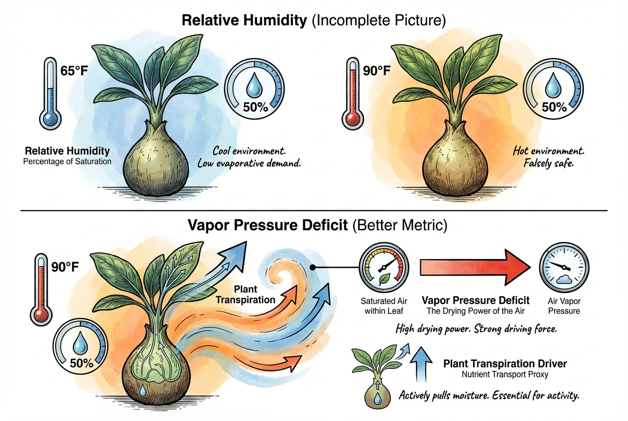 Conceptual comparison of relative humidity and air vapor pressure deficit
