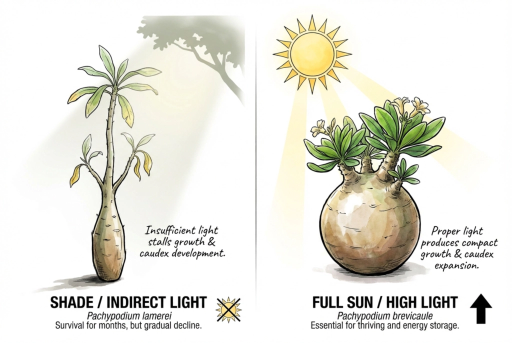 Illustration conceptuelle de la lumière et de la croissance d’une plante à caudex