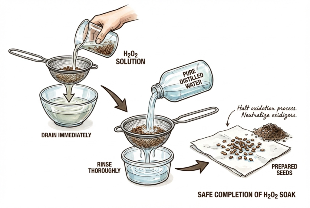Rinsing soaked seeds in a fine mesh strainer with clean water