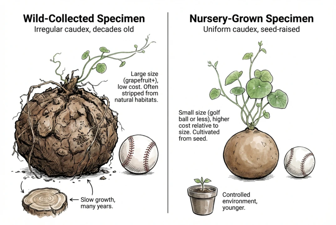 Large Stephania tuber shown as a reason to ask for origin and propagation records
