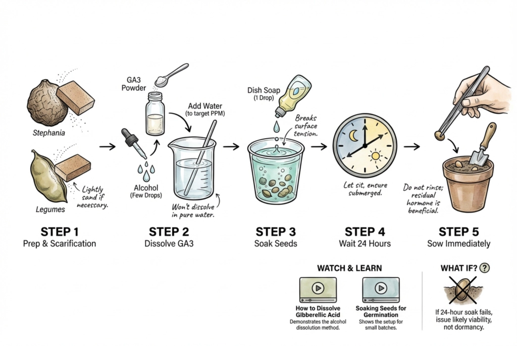 A controlled seed test with an untreated group and a single evidence-based GA3 treatment