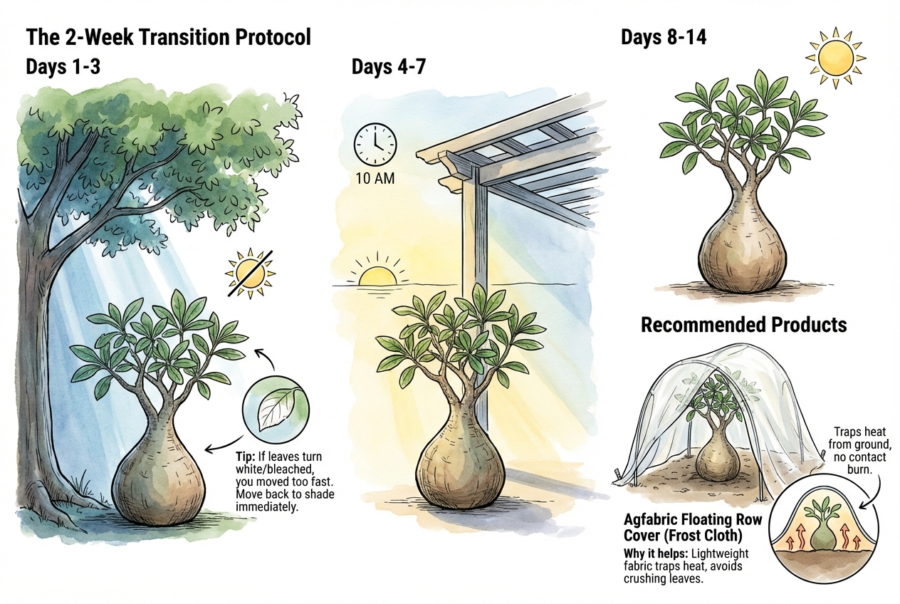 Staged acclimation from indoor light to a species-appropriate outdoor position