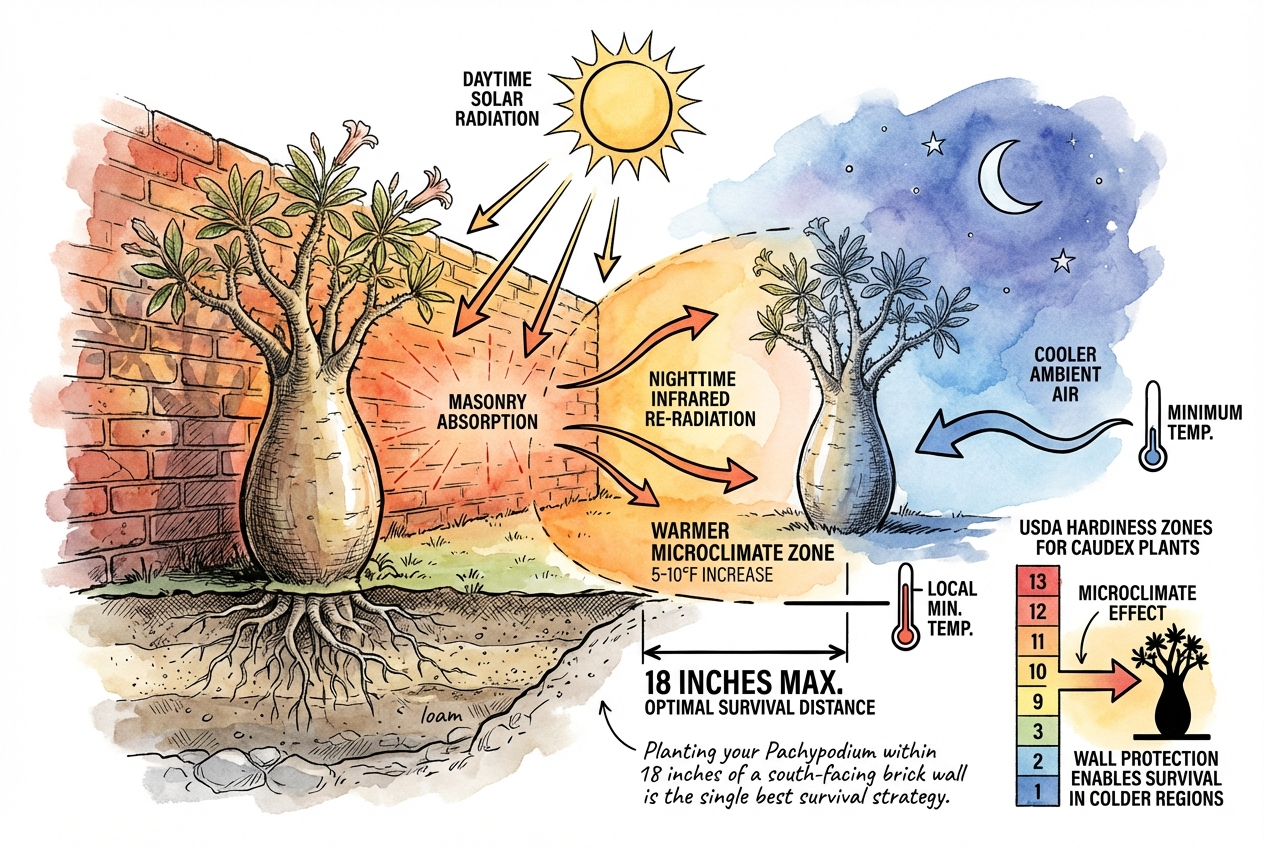 Sun-facing masonry as one measured microclimate factor during radiational frost