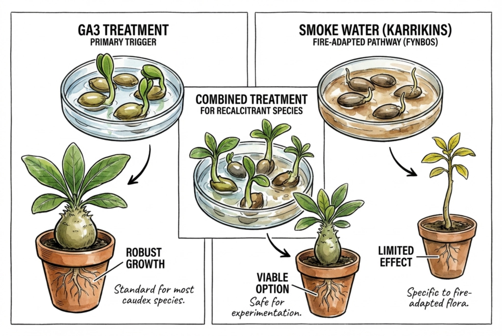 Smoke-water and GA3 treatments belong to different species-specific germination hypotheses