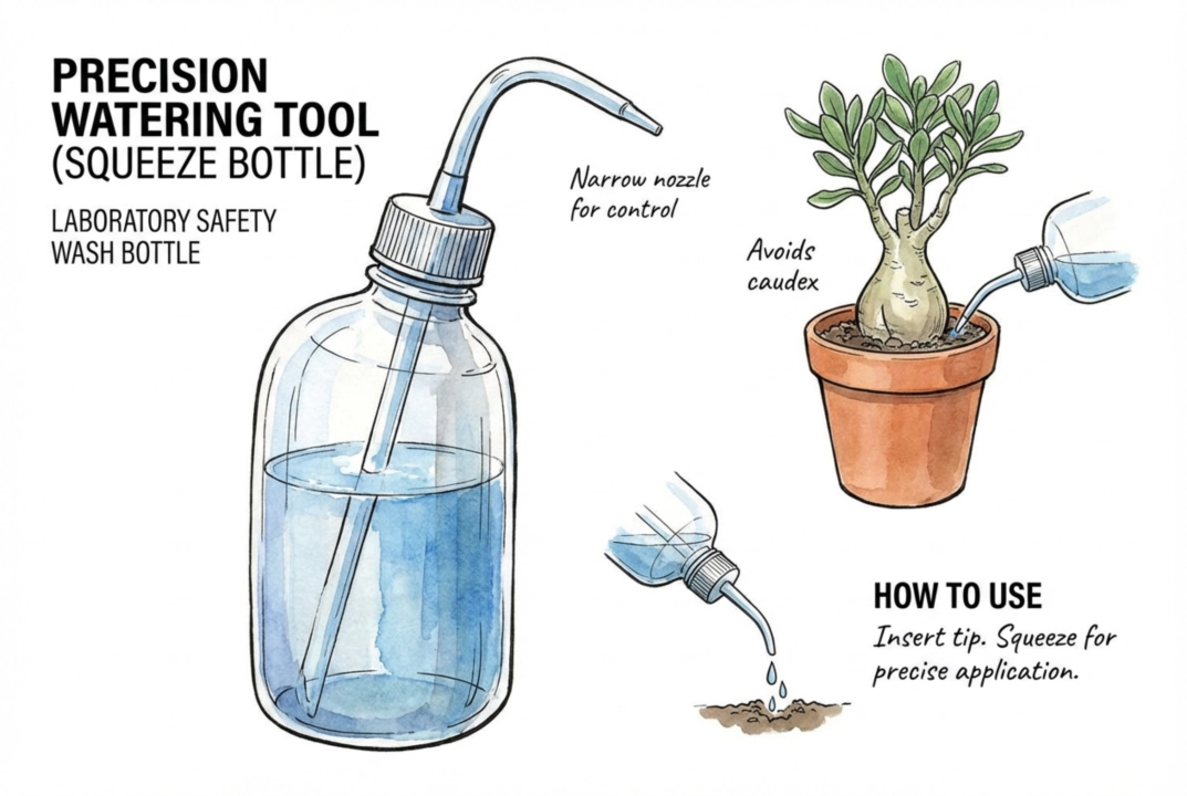 A narrow-spout squeeze bottle can control water around a small pot
