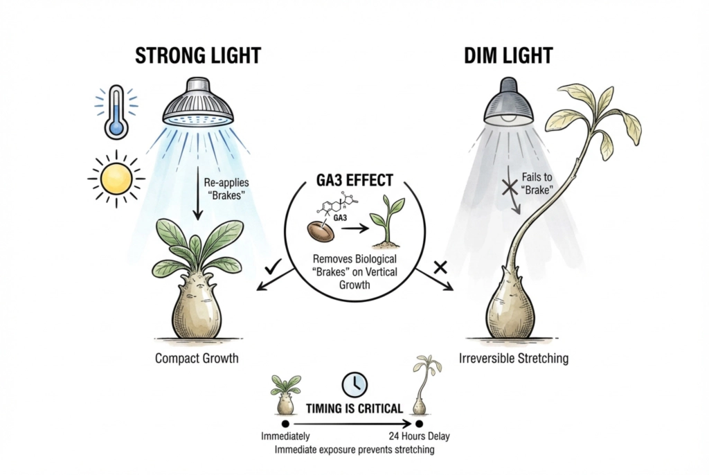 Seedlings under gradually adjusted bright light after emergence