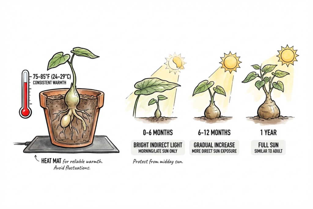 Illustration conceptuelle de la température et de la lumière pour les jeunes plants