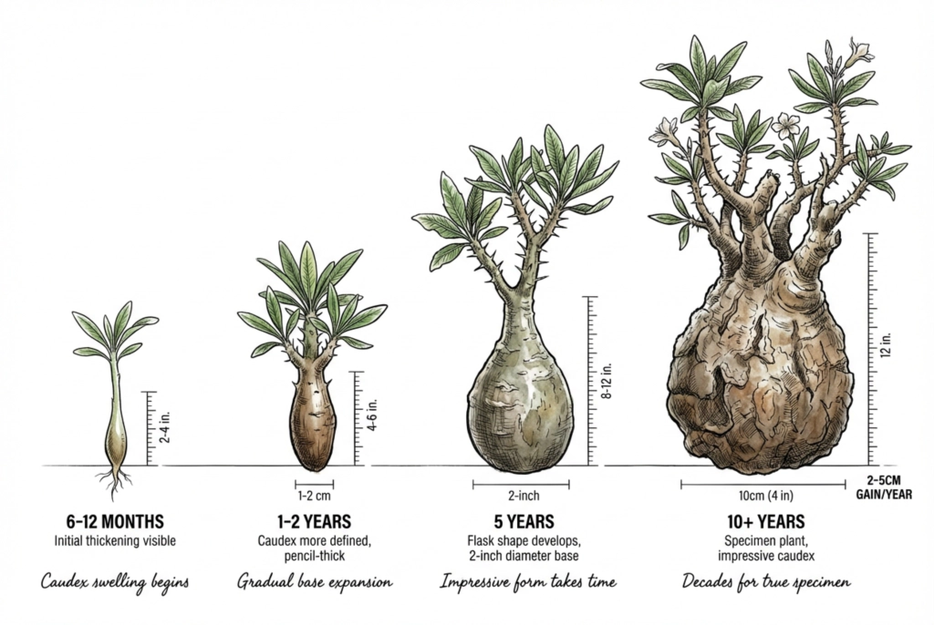 Illustration conceptuelle de l’évolution du caudex au fil du temps