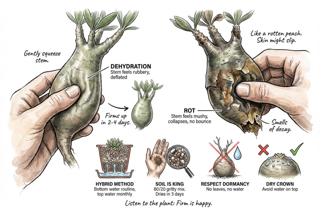 Use gentle firmness as one clue, not a complete caudex diagnosis