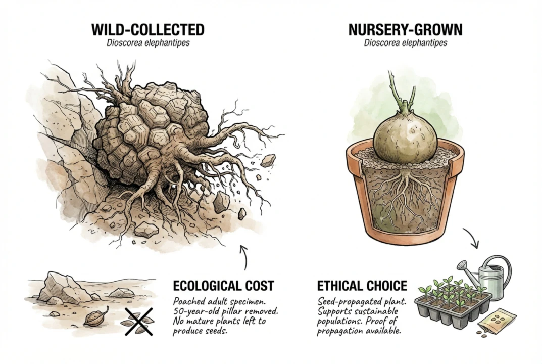 Mature wild caudex removal shown as a population and habitat concern