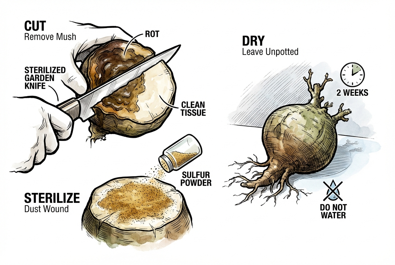 Careful inspection and removal of confirmed rotten tissue with clean tools