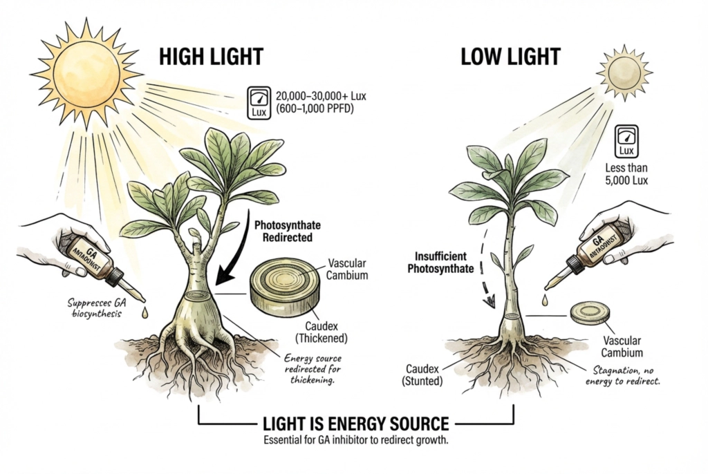 Light levels for a caudex plant