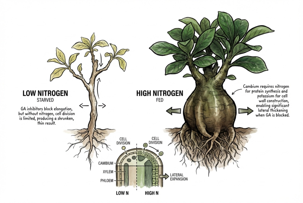 Conceptual fertilizer and caudex growth illustration