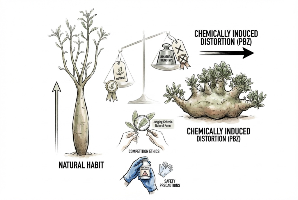 Natural plant form and chemically compact growth compared for show judging