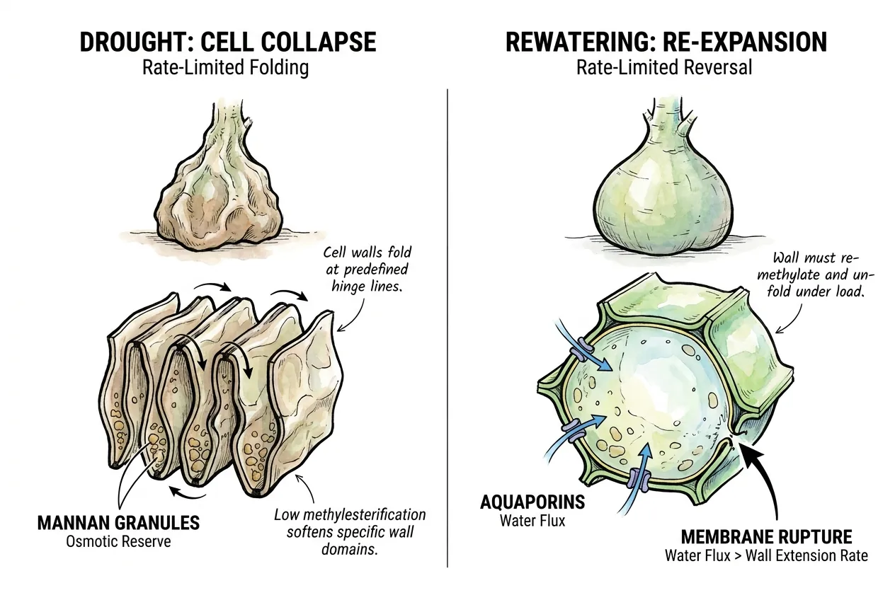 Succulent cell wall folding and unfolding during drought cycle