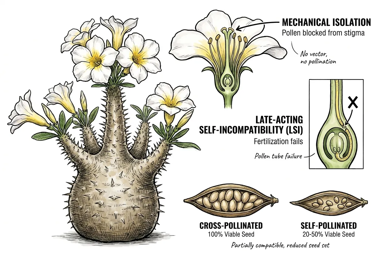 Pachypodium eburneum self-compatibility chart and seed-set rates