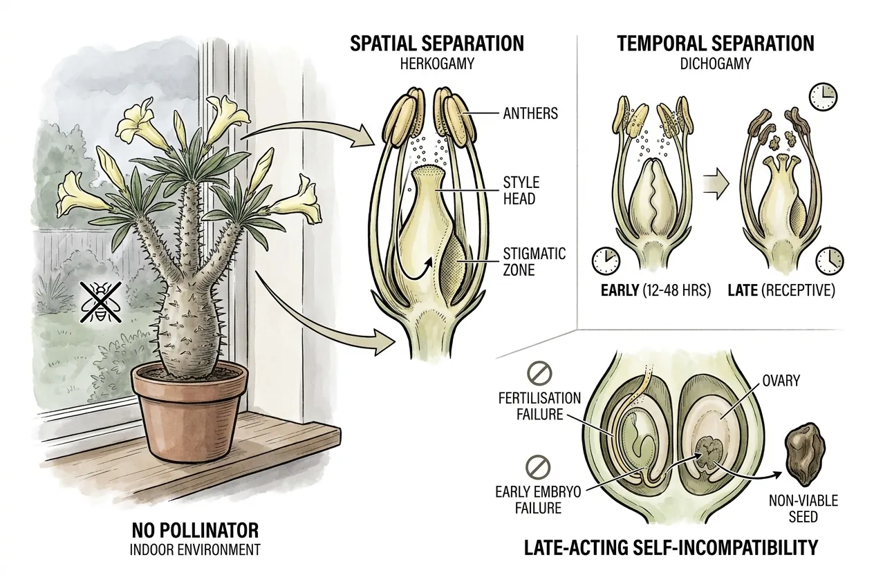 Four barriers blocking self-pollination in isolated indoor flowers