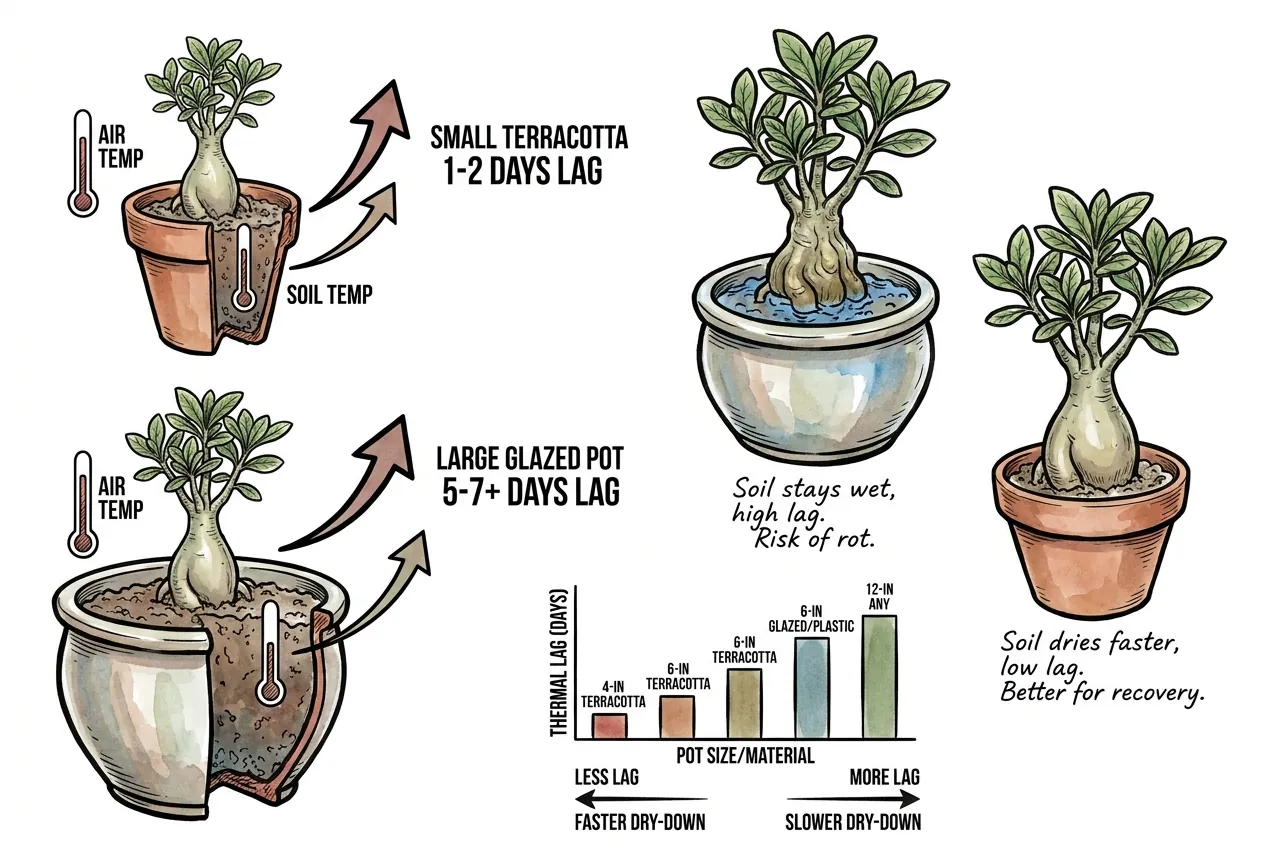 Soil temperature lag behind air temperature in different pot sizes