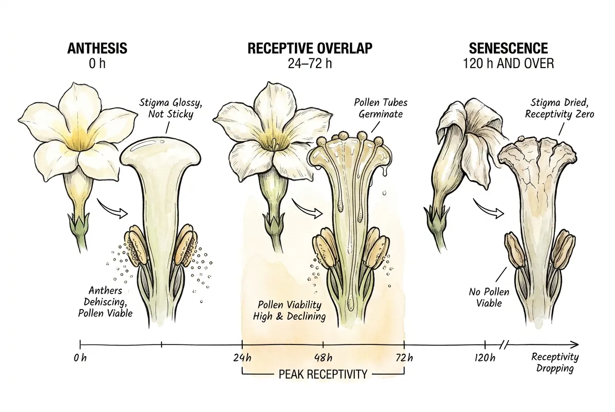 Stigma receptivity window across flower opening days