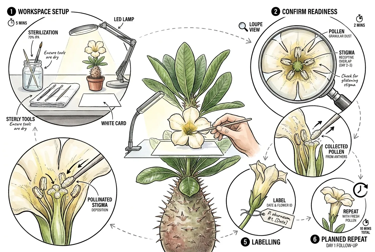 Step-by-step autogamy protocol within a single Pachypodium flower