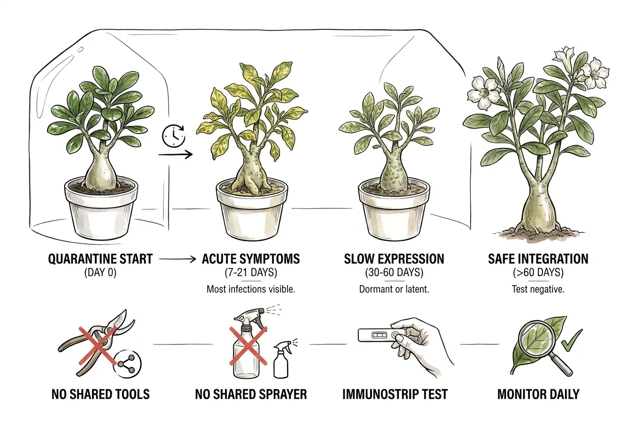 Newly arrived Adenium isolated on dedicated quarantine bench