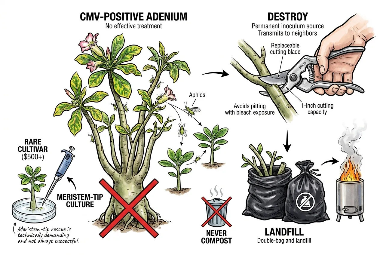 Infected Adenium double-bagged for disposal away from collection