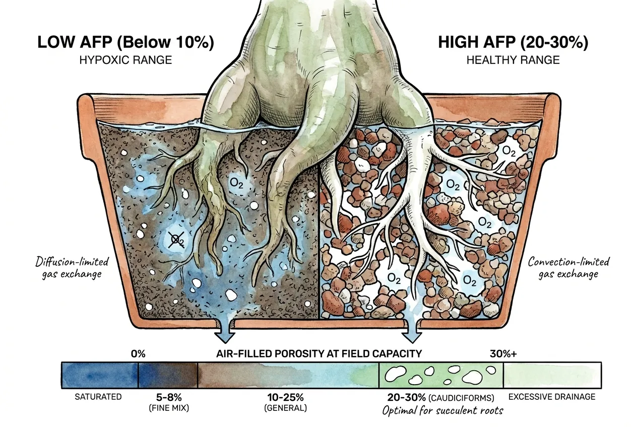 Air-filled porosity ranges in succulent potting substrates