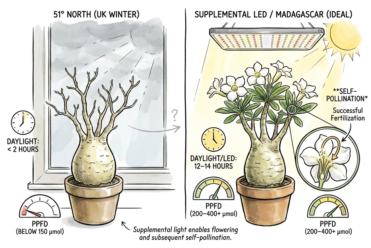 Supplemental grow lights for Pachypodium at northern latitudes