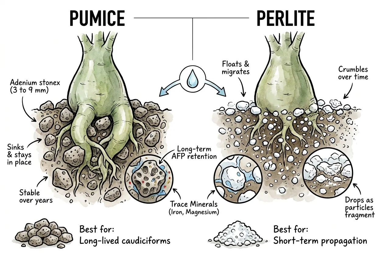 Side-by-side comparison of pumice and perlite particles