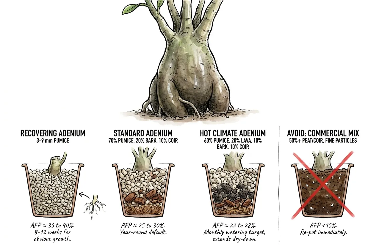 Three adenium substrate recipes for different growing conditions