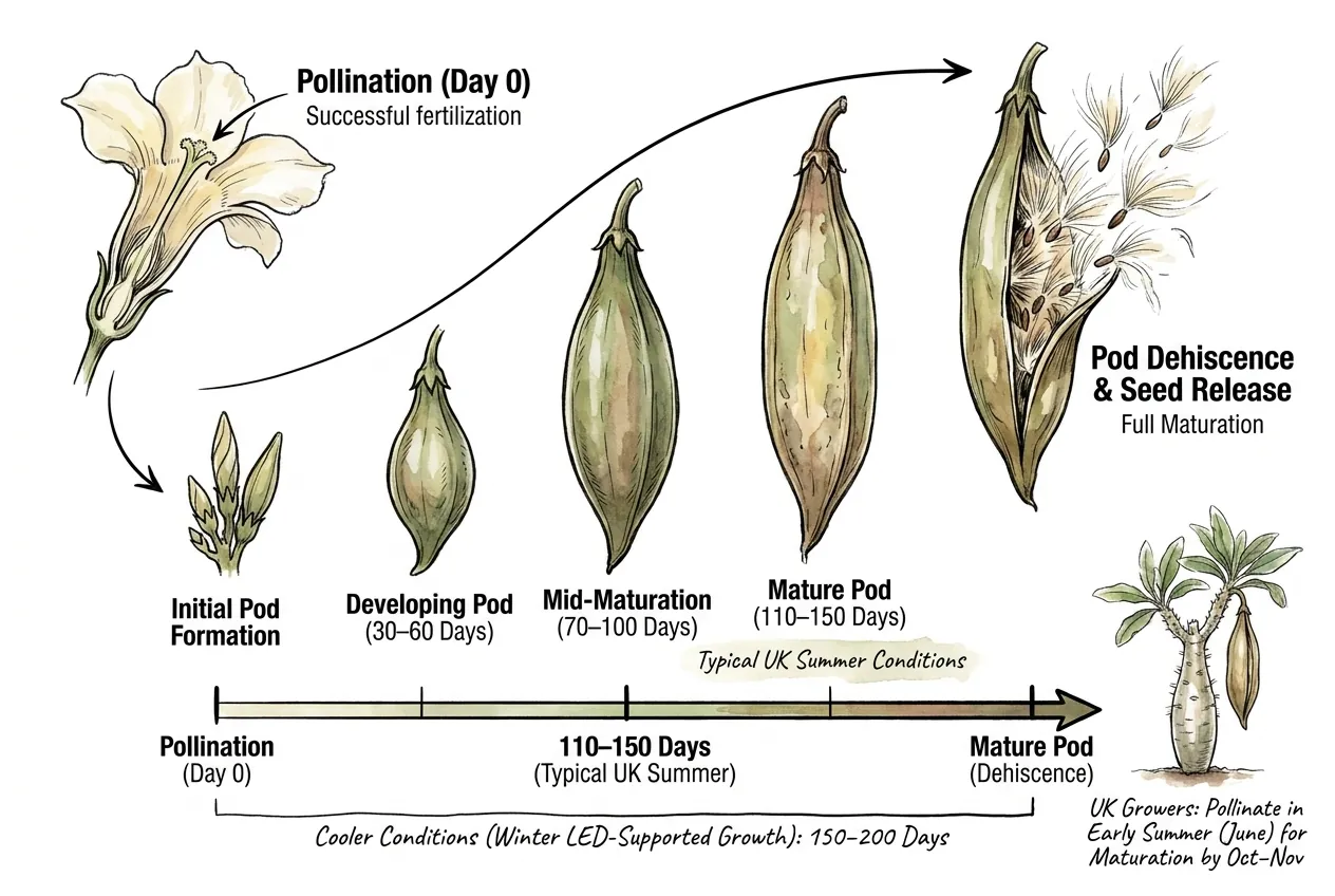 Full Pachypodium pod development timeline from set to maturity