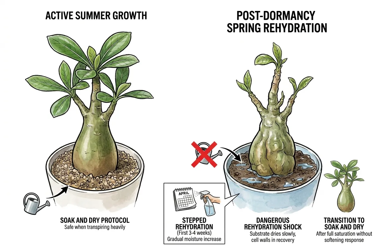 Soak-and-dry watering safe in summer but risky in spring